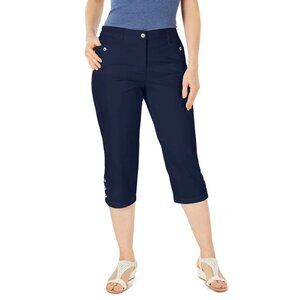 KAREN SCOTT Women Capri Size 10 Blue Comfort Waist Tummy Control Stretch Zipper